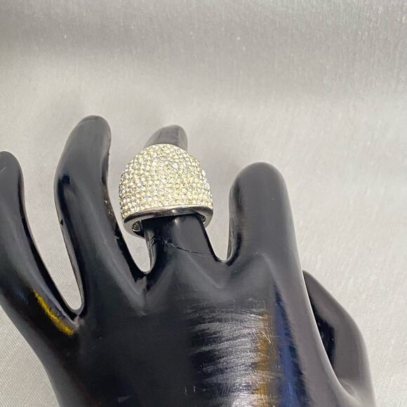 Big Statement Piece Ring Pave' Face Silver Tone With Clear Stones - Picture 1 of 10